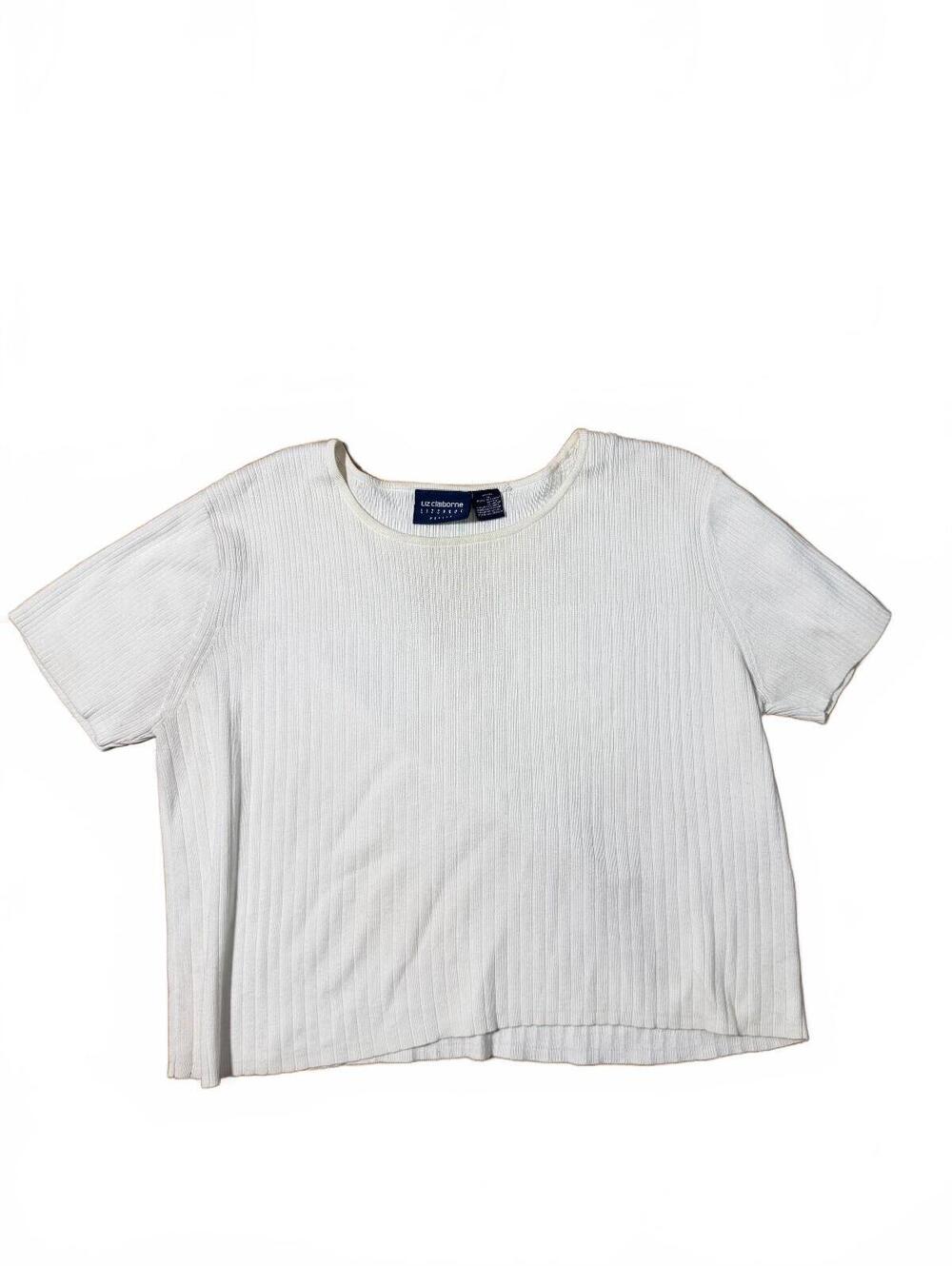 Liz Claiborne Casual White Ribbed Tee Size Medium P 100% Cotton